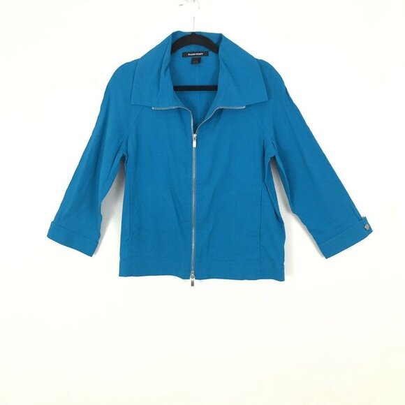 Ellen Tracy Women's Size XS Linen Blend Aqua Blue 3/4 Sleeve Zip Up Jacket - Picture 2 of 5